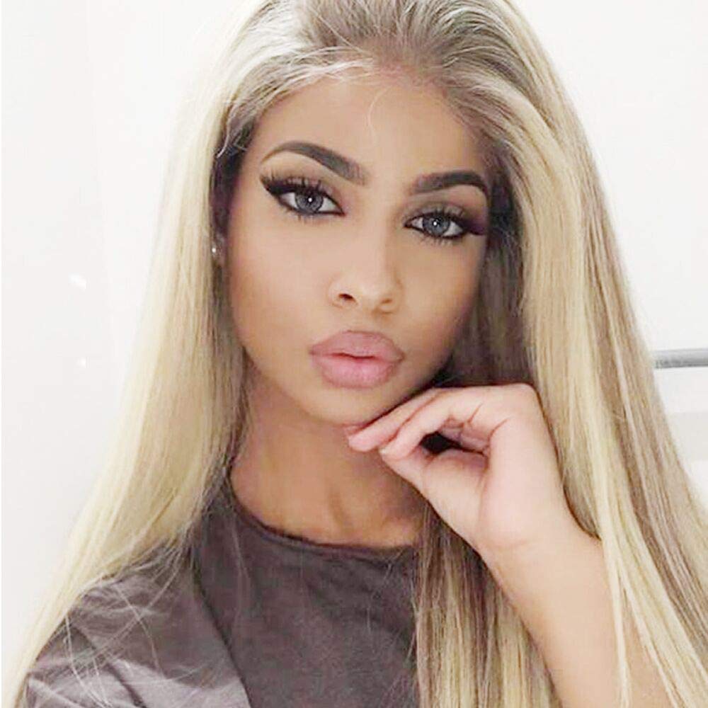 Blonde Long Straight Synthetic Lace Front Wigs for Women Long Blond Lace Wig with Baby Hair Glueless Heat Resistant Fiber Hair Cosplay Party Wig 24inch Lace Wig