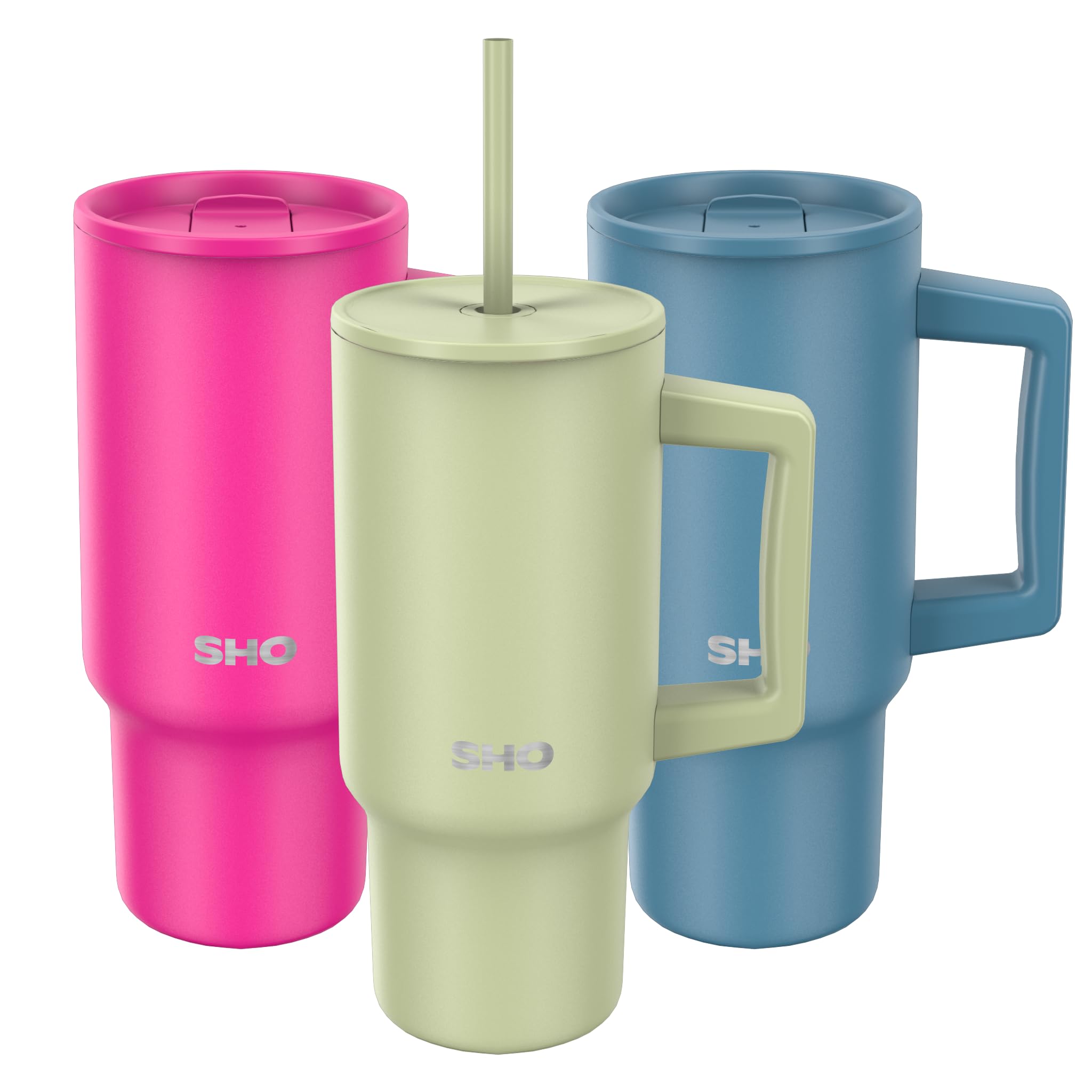 SHO XL Tumbler - Insulated Stainless Steel Reusable Water Bottle Iced Coffee Travel Mug with Handle, Straw Lid & Slider Lid - 900ml / 30 oz - Cold 24 Hours - Hot 12 Hours (Sage, 900ml)