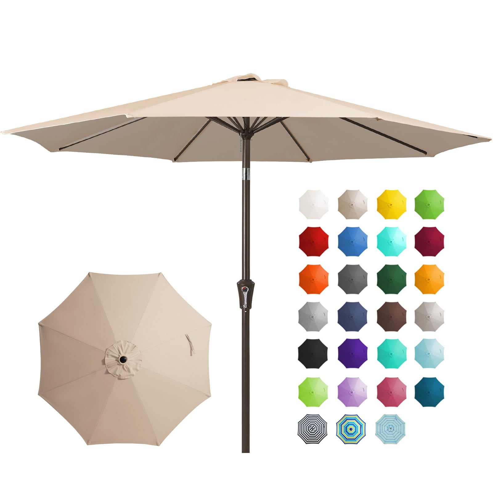 Photo 1 of  9FT Outdoor Patio Umbrella Outdoor Table Umbrella with Push Button Tilt and Crank, Market Umbrella 8 Sturdy Ribs UV Protection Waterproof for Garden, Deck, Backyard,TAN