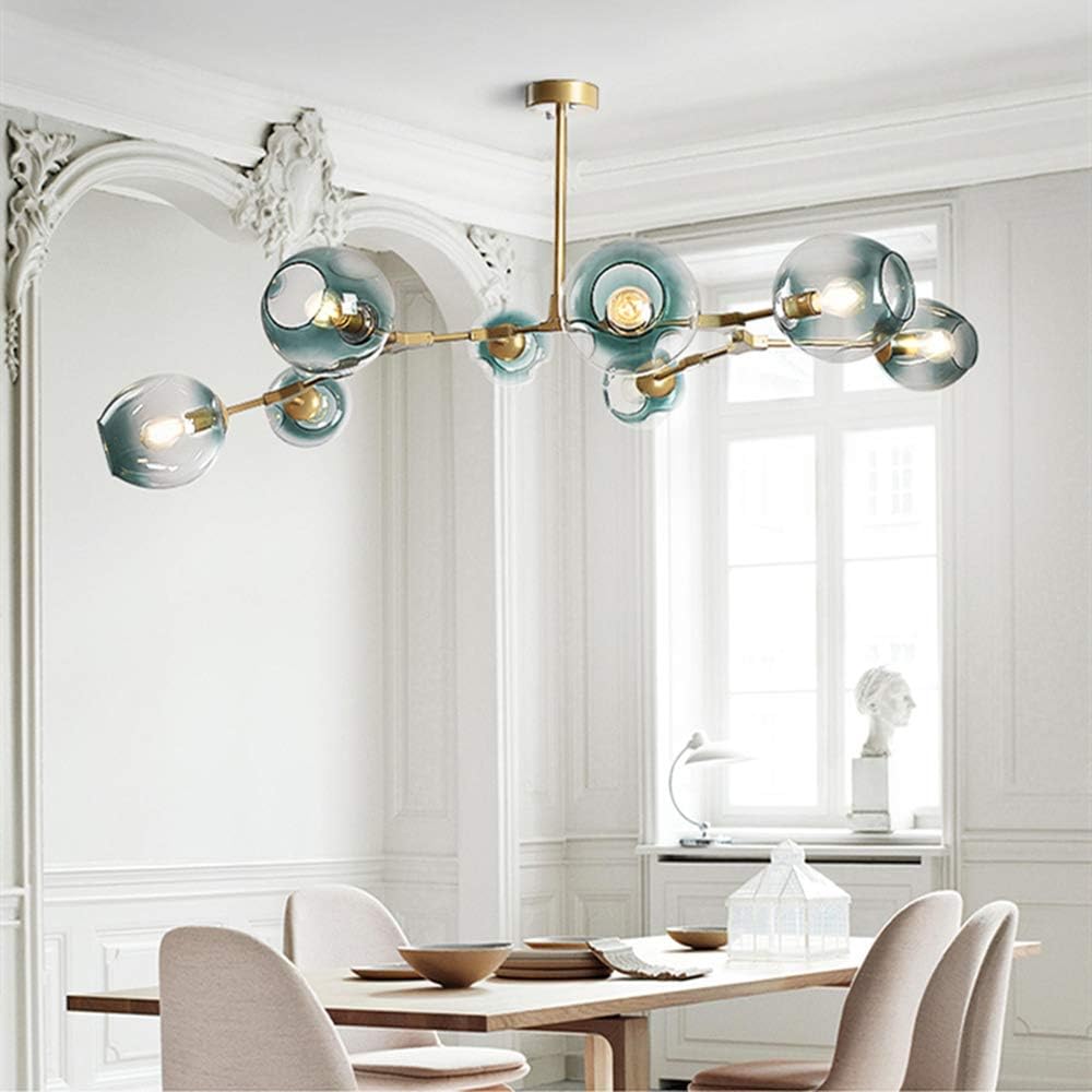 Modern Molecular Chandelier, 8 Light Adjustable Downrod Modern Glass Shade Magic Bean Chandelier for Kitchen Dining Room Living Room, Creative Chandelier Light Fixture E26 Socket: Home Improvement
