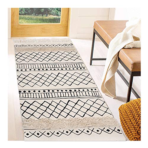 HiiARug Cotton Area Rug Set 2 Piece 2'x3'+2'x4'4, Woven Tufted Area Rug Tassel Geometric Rhombus Throw Rugs Machine Washable Floor Runner Rug for Bedroom Bathroom Living Room Kitchen (Cream CR2pc)
