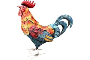Loyilat Metal Rooster Garden Statues & Sculptures Garden Courtyard Decor Chicken Yard Art Decor Standing Animal Ornament for Backyard Patio Kitchen Decorations (Not 3D) (B)