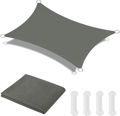 OFFCUP 2x3m Rectangle Shade Sail Awning Canopy 160gsm Waterproof UV Block Grey