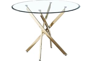 Goderfuu 36 inch Round Dining Table, Modern Dining Room Table with Gold Stainless Steel Base, Circle Tempered Glass Dining Ta