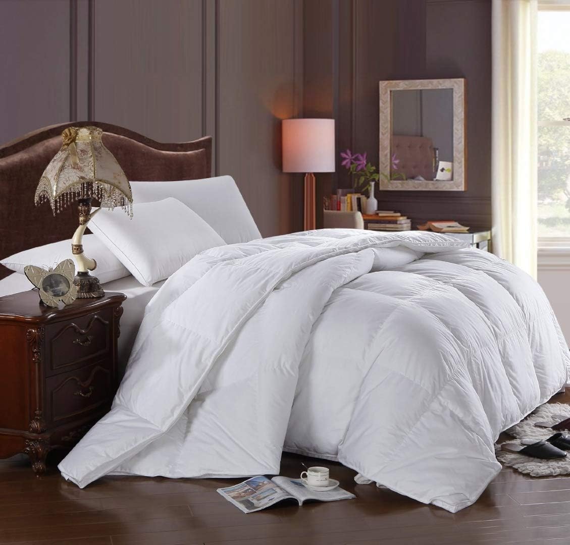 Royal Hotel's 300 Thread Count King Size Goose Down Alternative Comforter, Overfilled Comforter, Duvet Insert 100% Cotton Shell - 750FP - 86Oz - Solid White, King: Home & Kitchen