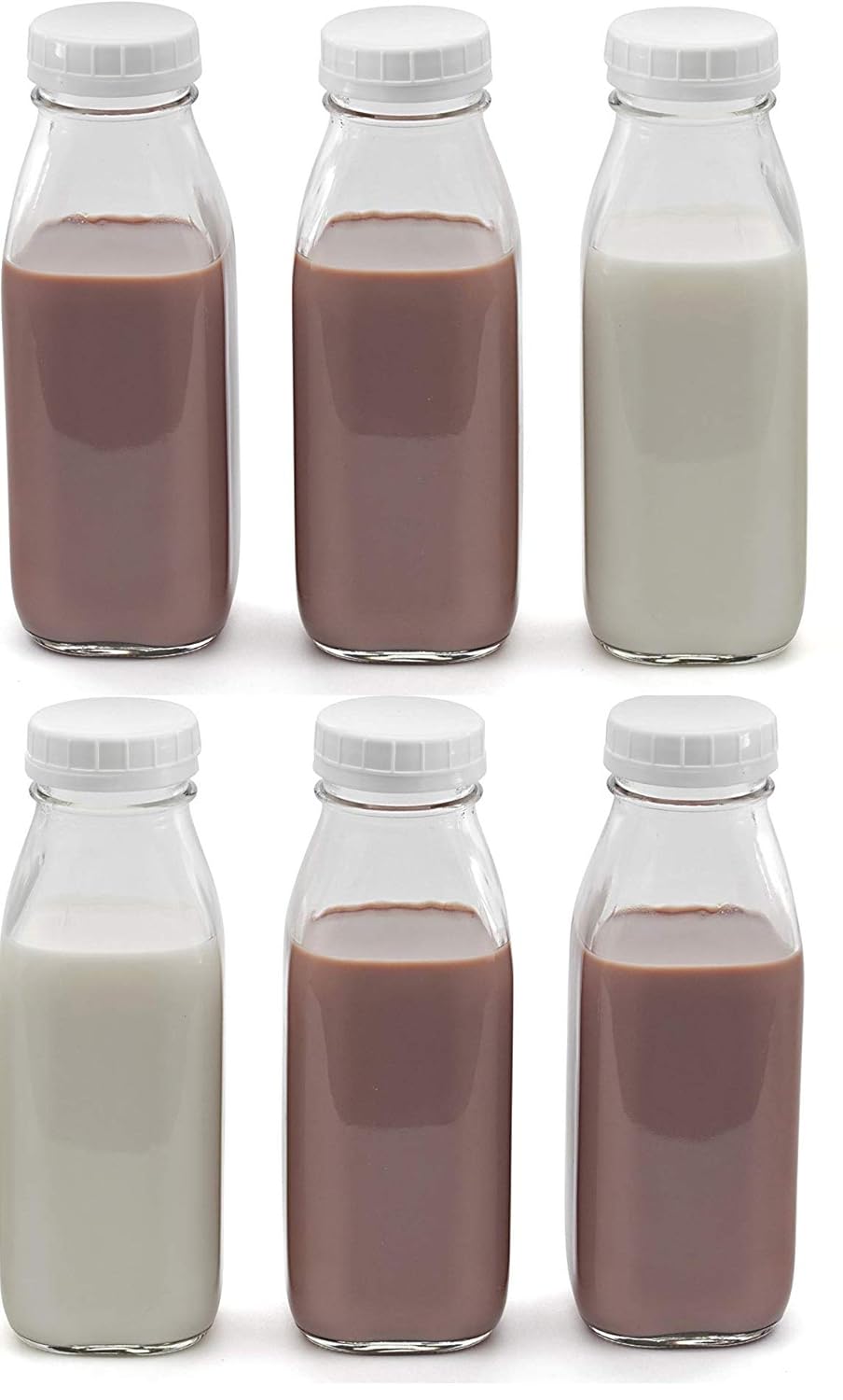 1 Pint Glass Water Bottle 17 Oz (Pack of 6), Milk Bottles with Foldable Sponge Soft Brush