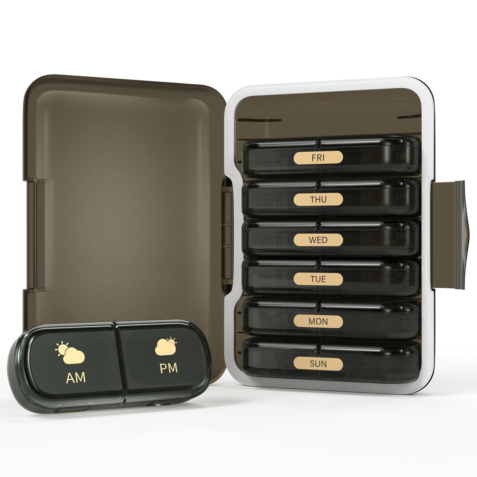 Photo 1 of Codcaw Weekly Pill Organizer 2 Times a Day, 7 Day Pill Box 2 Times, Portable for Travel Pill Case for Pills/Vitamin/Fish Oil/Medication/Supplements (2x7 Black)