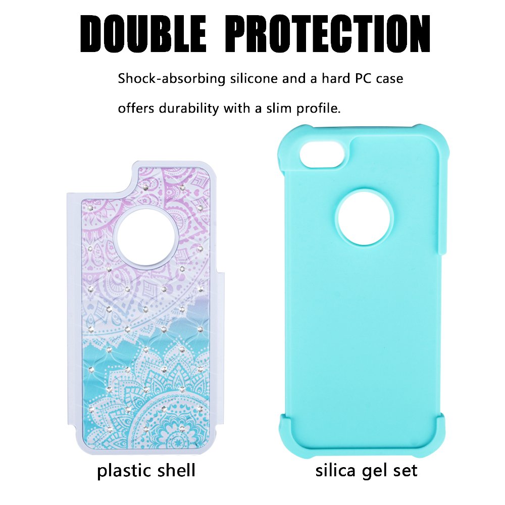 iPhone 5s Case, iPhone SE Case, UrSpeedtekLive [Shock Absorption] Dual Layer Hybrid Defender Protection Rhinestone Crystal Bling Cover Case for iPhone SE/5/5S - Mandala