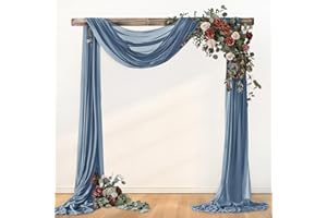 Loopiske Dusty Blue Fall Wedding Arch Draping Fabric 1 Panel 29" × 6.5 Yards Sheer Backdrop Curtain Chiffon Drapery for Thanksgiving Wedding Ceremony Birthday Party Indoor Ceiling Decor
