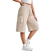 G4Free Smoofit Modal Soft Capri Yoga Pants for Women 13" Knee Length Wide Leg Cargo Sweatpants Travel Casual Bermuda Shorts