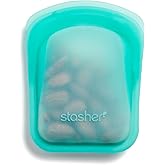 Stasher Silicone Reusable Storage Bag, Pocket Bag, Microwave, Dishwasher, Oven, Freezer Safe, Sous Vide, Eco Friendly, Leak-free, Food-safe Silicone Bag, Reusable Snack Bag for Travel, 4 oz, Aqua