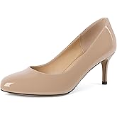 AUMOTED Women Stiletto Low Mid Heel Pumps Solid Closed Round Toe Heeled Patent Ladies Office Classic Dress Shoes 2.5 Inches