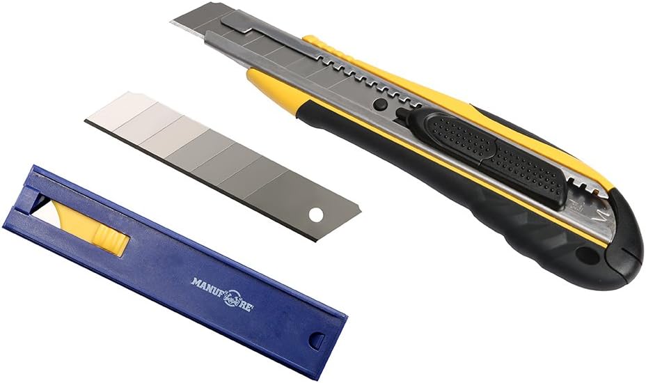 MANUFORE 18mm Auto -Lock Box Cutter Snap-Off Razor Knife with Blade Dispenser