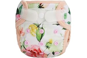 SIGZAGOR Newborn Baby Cloth Diaper Cover Nappy Hook and Loop (Pink Roses)
