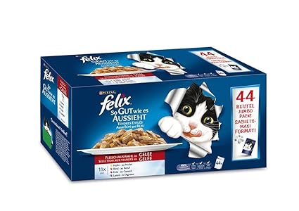 FELIX So gut wie es aussieht, Jumbopack Katzennassfutter, Geschmacksvielfalt vom Land in Gelee mit Huhn, Rind, Ente & Lamm, J