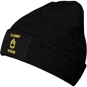 Army Retired Sergeant First Class SFC E7 Knit Hat Unisex Beanie Stretchy Warm Black