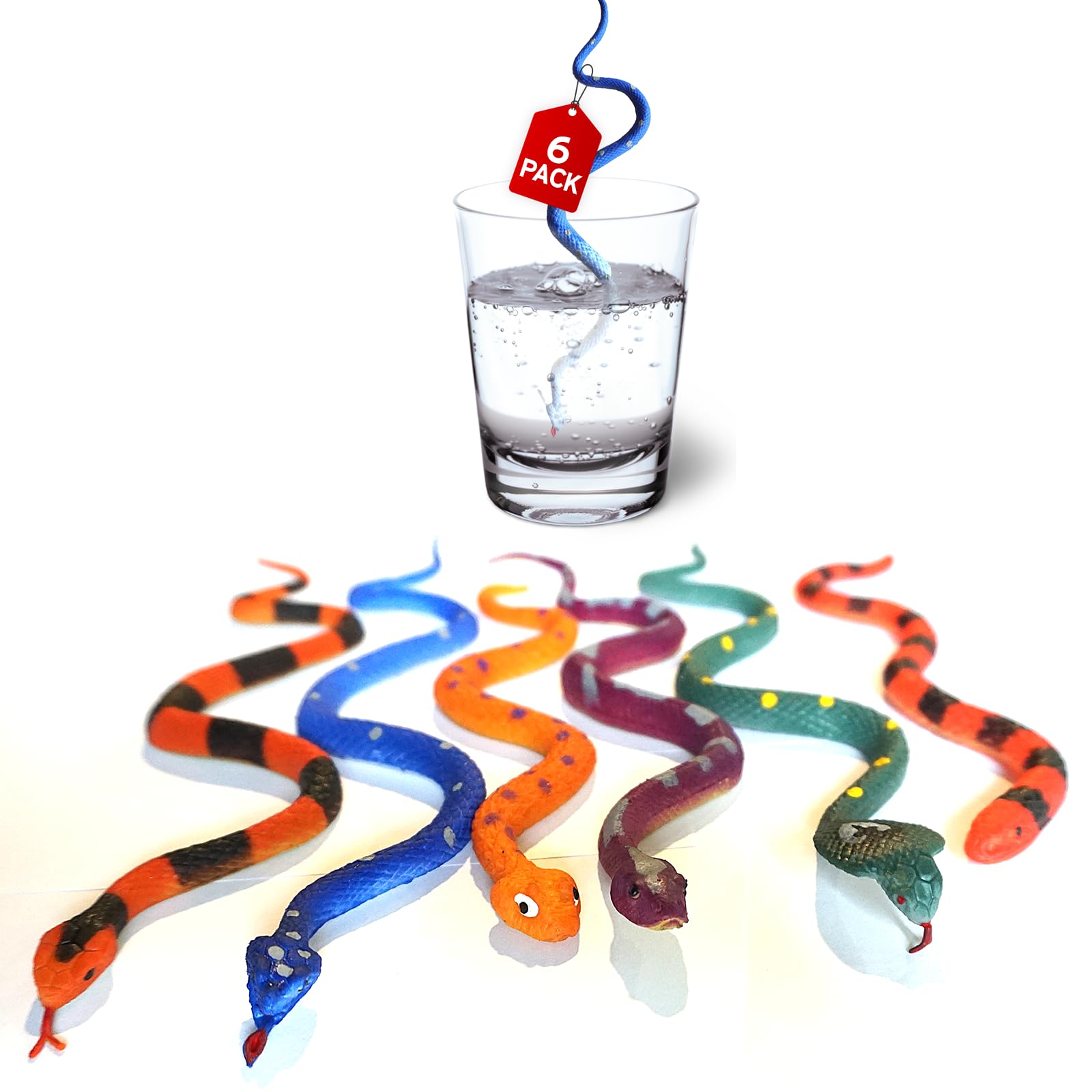 Color Changing Snake Toys – 6 Pack Stretchy Reptile Fidgets for Kids – Sensory Water Creatures for Bath, Pool, Party Favors, Easter Basket, Classroom Prizes – Heat Reactive Slithering Animals