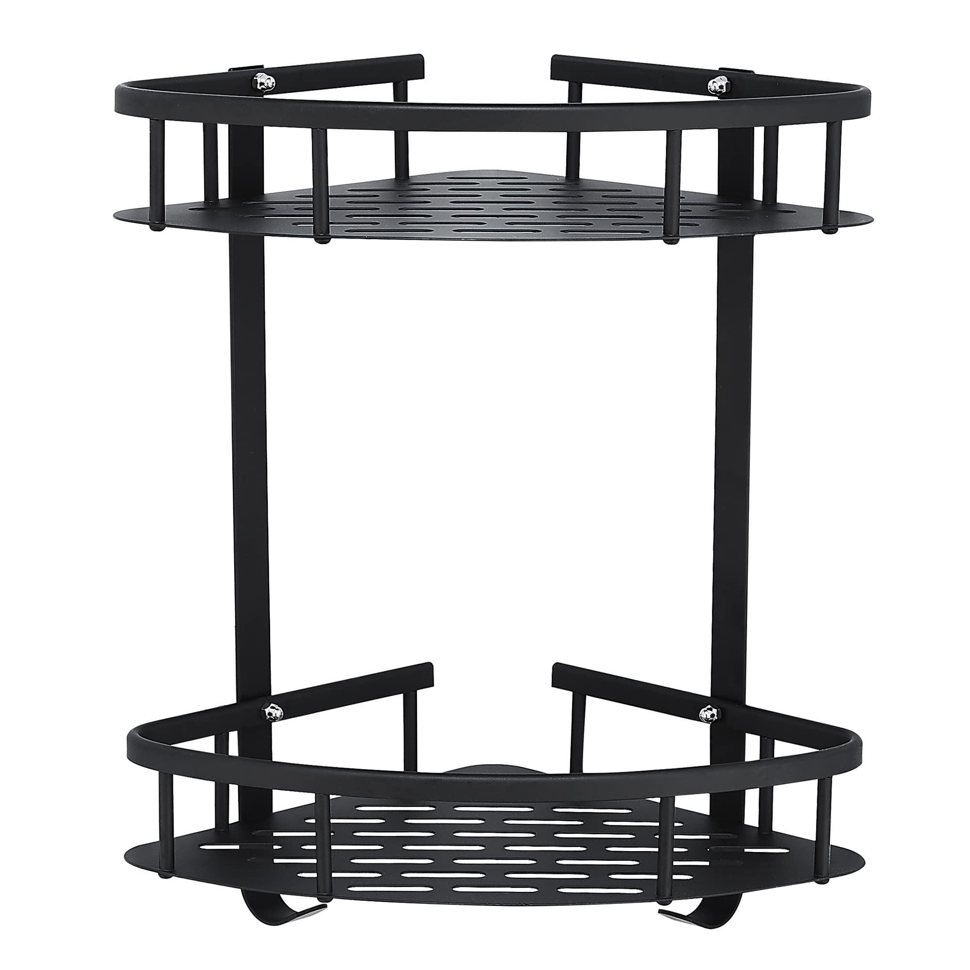 GERUIKE Bathroom Corner Shelf Storage Rack,Adhesive Shower Caddy Basket No Drilling,Wall Mounted Shower Organizer,Aluminum Black 2 Tier Triangle
