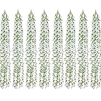 Artificial Eucalyptus Garland 8pcs(40 Branches) Ivy Vines Plant Fake Greenery Garland Willow Leaf Artificial Hanging Wicker Willow for Wedding Party Home Garden Wall Hanging Decoration