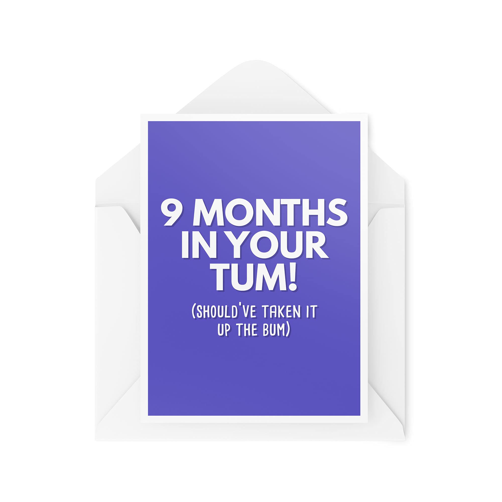 Tongue in Peach Funny Pregnancy Cards, New Baby Card, 9 Months in Your Tum, Rude Cheeky Maternity Leave Friend Colleague Best Friends, CBH514 21 x 15 x 0.2 cm, White