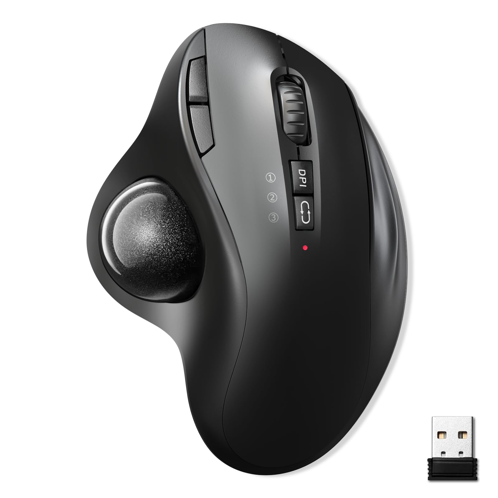 【2024昇格版＆Tethys トラックボール】 ワイヤレスマウス 瞬時接続 無線2.4GHz/Bluetoothに両対応 3台同時接続 Type-C充電 大容量バッテリー搭載 Bluetooth マウス 静音タイプ エルゴノミック トラックボールマウス レシーバー付属 親指操作 7ボタン 進む/戻るボタン Windows/Mac/iOS/Androidなど対応 オフィス/在宅勤務 ブラック商品画像