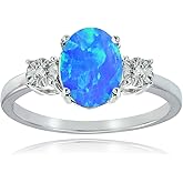 Ice Gems Sterling Silver Created Blue Opal and Oval Ring