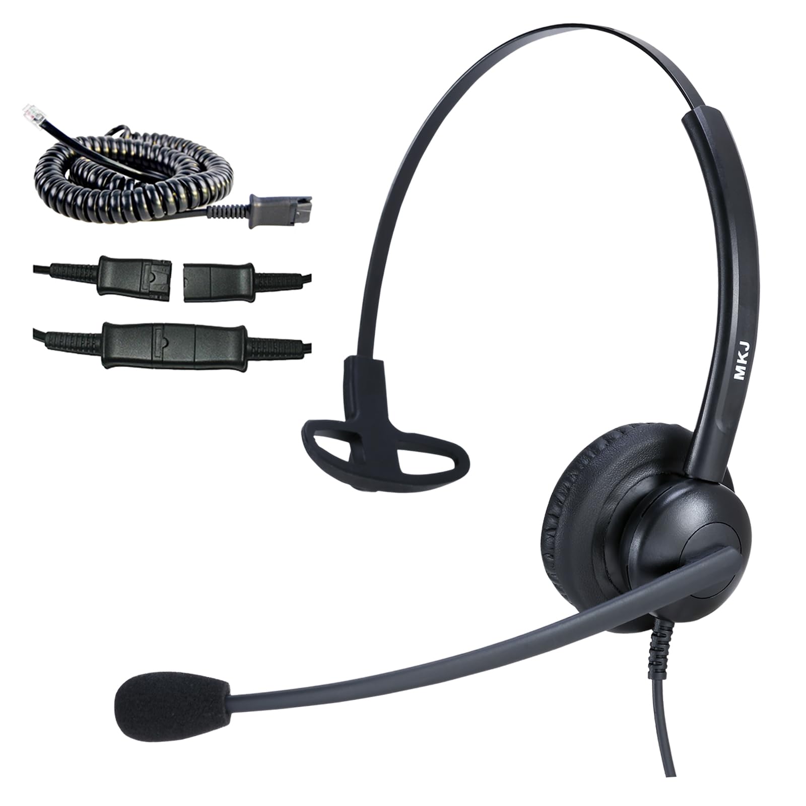 MKJ Call Centre Headset with Microphone Noise Canceling, Corded RJ9 Telephone Headset for Office Phone Avaya 9508 Polycom VVX Aastra Gigaset Fanvil