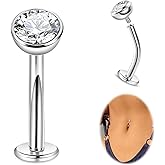 LOAYHOAY 14G G23 Titanium Floating Belly Button Rings for Women Petite Flat Back CZ Belly Rings Small Opal Curved Navel Rings Internally Threaded Hypoallergenic Belly Piercing 8-14mm