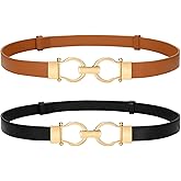 VONMELLI Women's Leather Belts for Jeans Dress Pants Ladies Waist Belt Skinny Belt with Fashion Gold Buckle 2 Pack