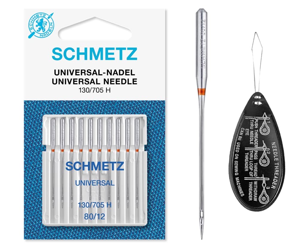 Sewing Machine Needles Schmetz - Universal (Regular), Pack of 10, Size: 80/12, Single Packet, Includes Large Schmetz Needle Threader