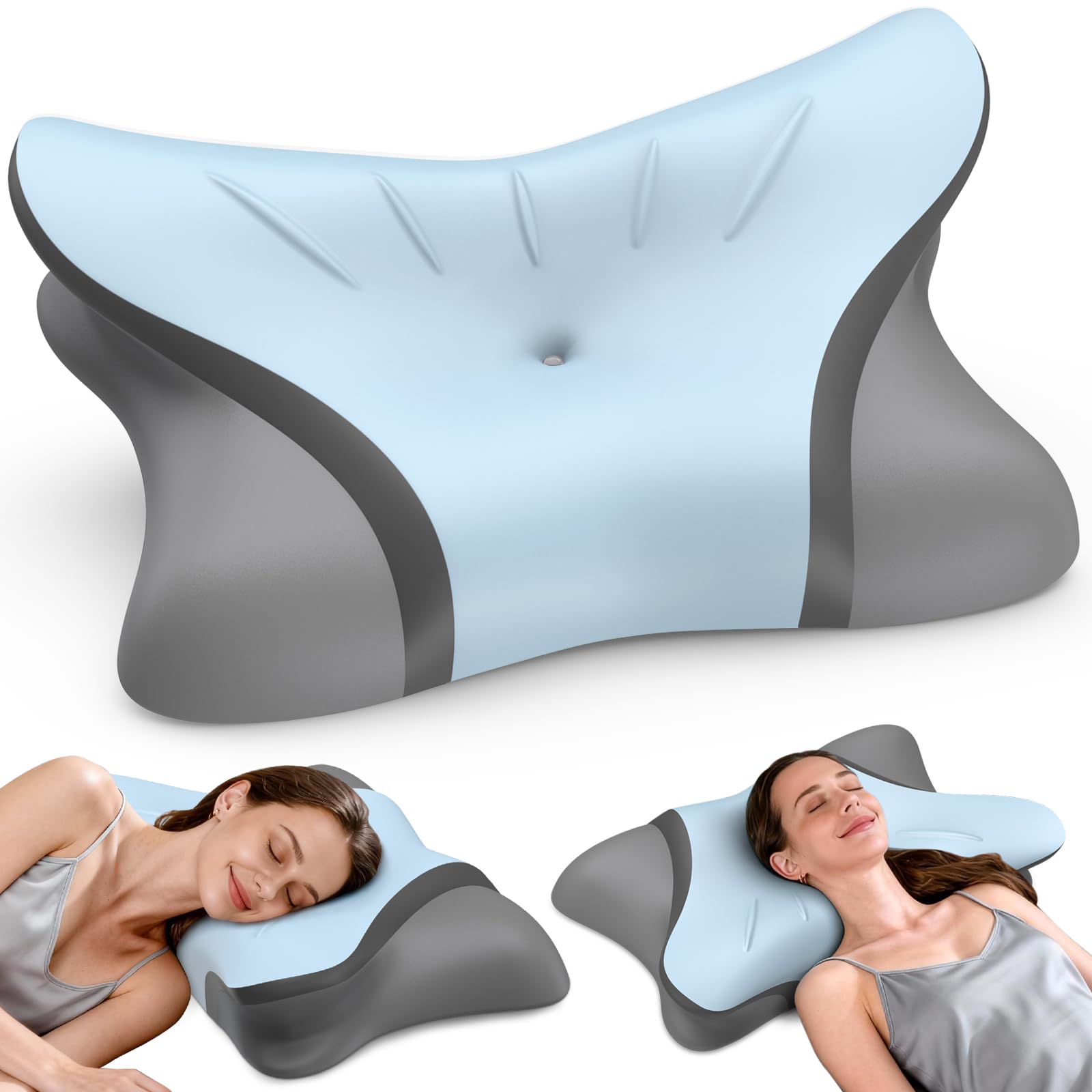 Photo 1 of Cervical Pillow for Neck Pain Relief, Ergonomic Pillow for Sleeping, Neck Support Bed Pillows, Orthopedic Contour Cooling Pillow for Side Back Stomach Sleepers,Memory Foam Pillows with Pillowcase