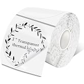 Yeachlaing 3 Inch Transparent Round Thermal Label, Self-Adhesive Clear Waterproof Circle Sticker for Logo Design, Multipurpose Direct Thermal Labels, 300 Sheets/1 Roll