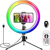 Tripod with Ring Light, Ring Light for iPhone 10'', YOTUTUN Phone Ring Light with 16 Colors for YouTube Video/Makeup/Live Str