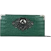 FAYZSOWSR Skull Long Ladies Wallet, Zipper Around Wallet Large Capacity Wallets for Women Credit Card Wallet (Green)