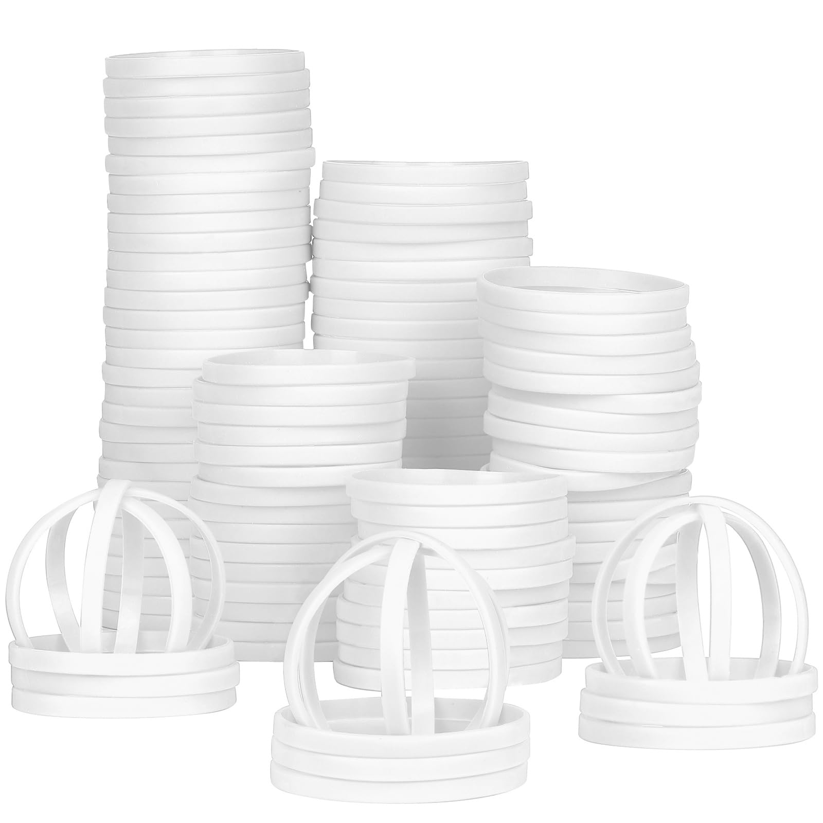 LVNRIDS 100 PCS Silicone Wristbands Rubber Bracelets 8 inch Length Sports Elastic Wristband Bracelet Bulk Gifts for Men Women Teacher Student Party White