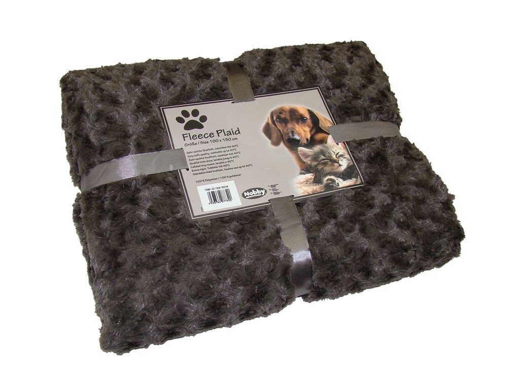 Nobby Super Soft Fleece Plaid with Paw Print, 100 x 150 cm, Grey