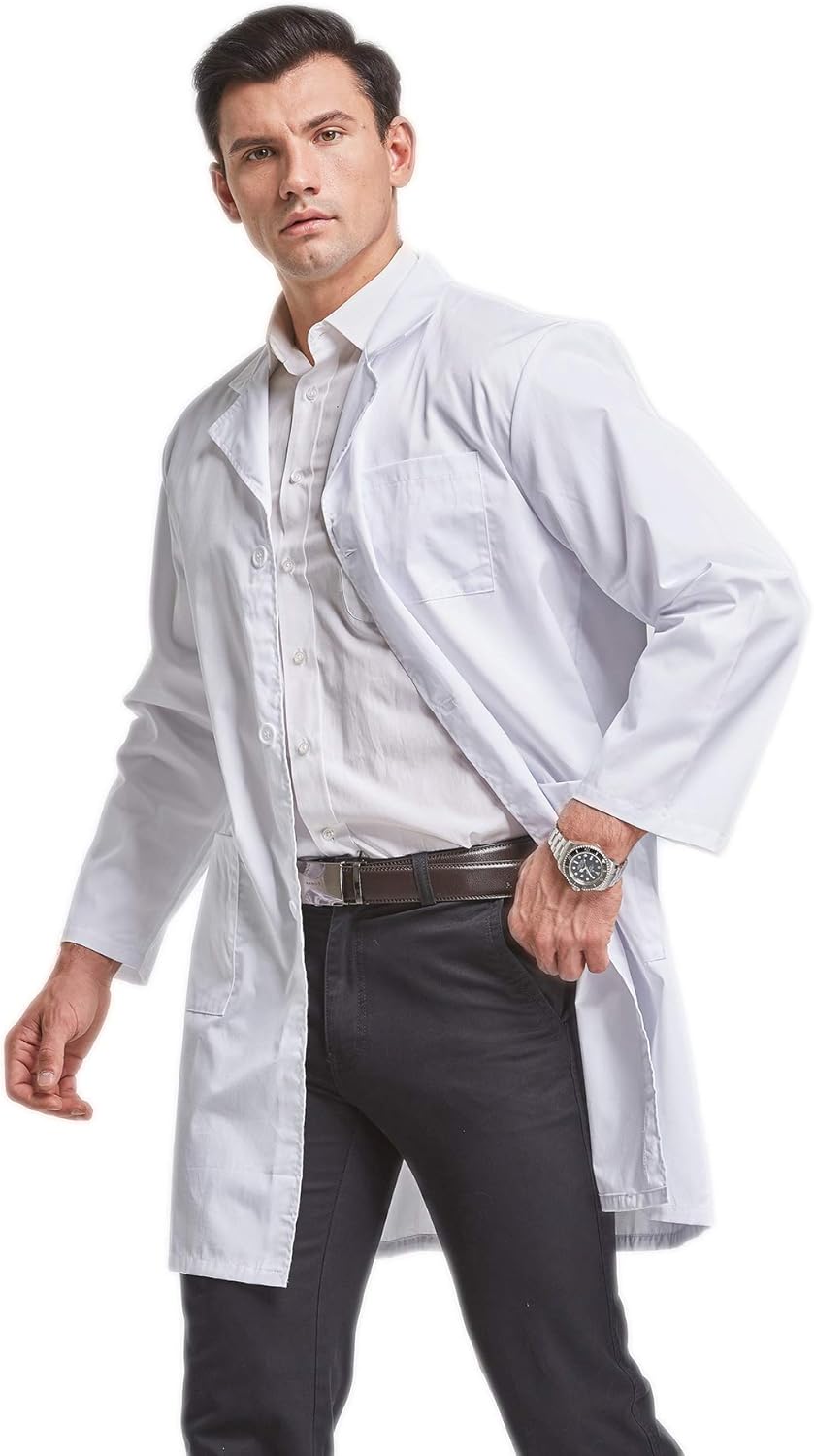 Nipogear Professional Lab Coat Men - Laboratory Coat 40 Inch Uniforms Unisex White: Clothing