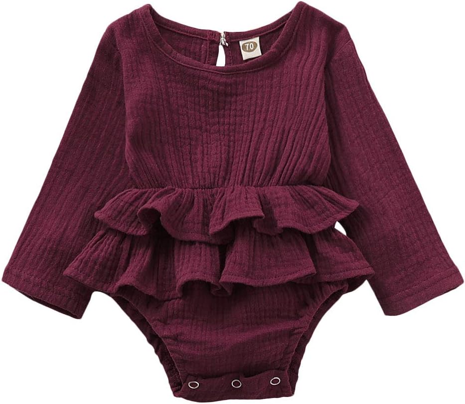 Yoawdats Newborn Baby Girl Romper Cotton Linen Bodysuits Ruffle Sleeve Summer Jumpsuit Outfits Clothes