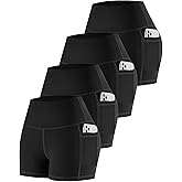CHRLEISURE Womens Biker Yoga Shorts with Pockets: High Waisted Tummy Control Spandex Workout Athletic Gym Shorts 4 Packs