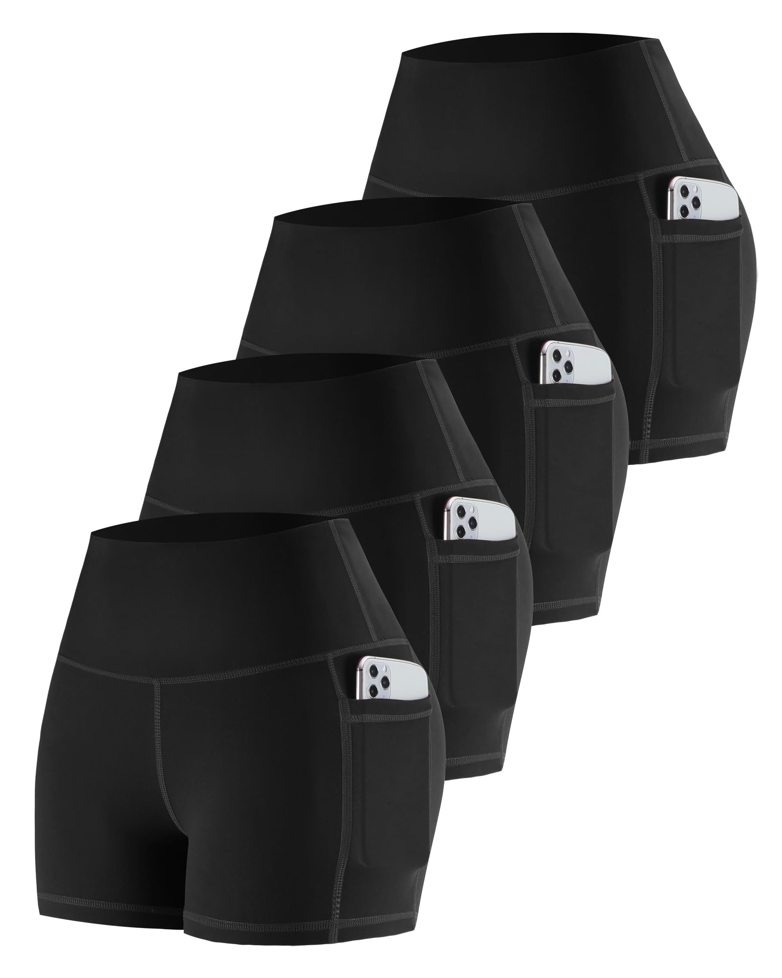 Photo 1 of CHRLEISURE Womens Biker Yoga Shorts with Pockets: High Waisted Tummy Control Spandex Workout Athletic Gym Shorts 4 Packs(3'' 4 Black, S)