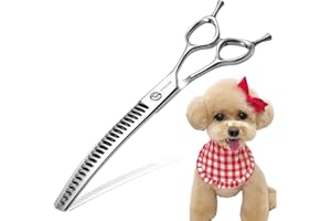 FOGOSP Curved Thinning Shears for Dogs Grooming 7.5'' Downward Curved Chunker Dog Grooming Scissors for Medium Large Dog 75% Thinning Rate (7.5 In, Chunker)