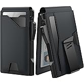 typecase Tactical Wallet for Men Card Holder: Pop Up Card Case, Genuine Leather, Smart, RFID Blocking, Slim, Minimalist, Thin, Front Pocket - 13 Card Capacitiy, ID Window, Money Clip (Dark Black)
