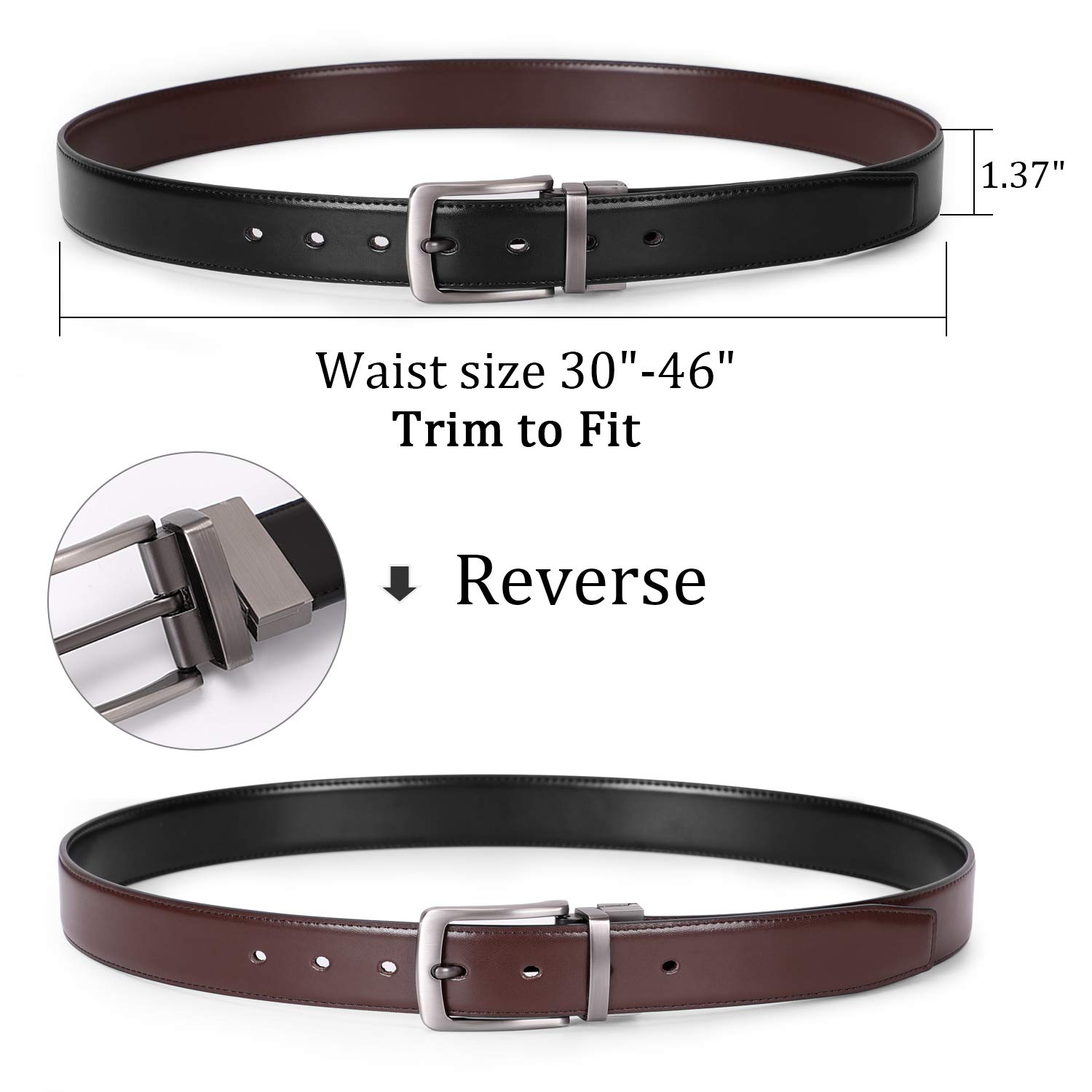 Men\'s Belt, Leather Reversible Belt for Men Black/Brown Dress Belt Rotate Buckle Gift Box