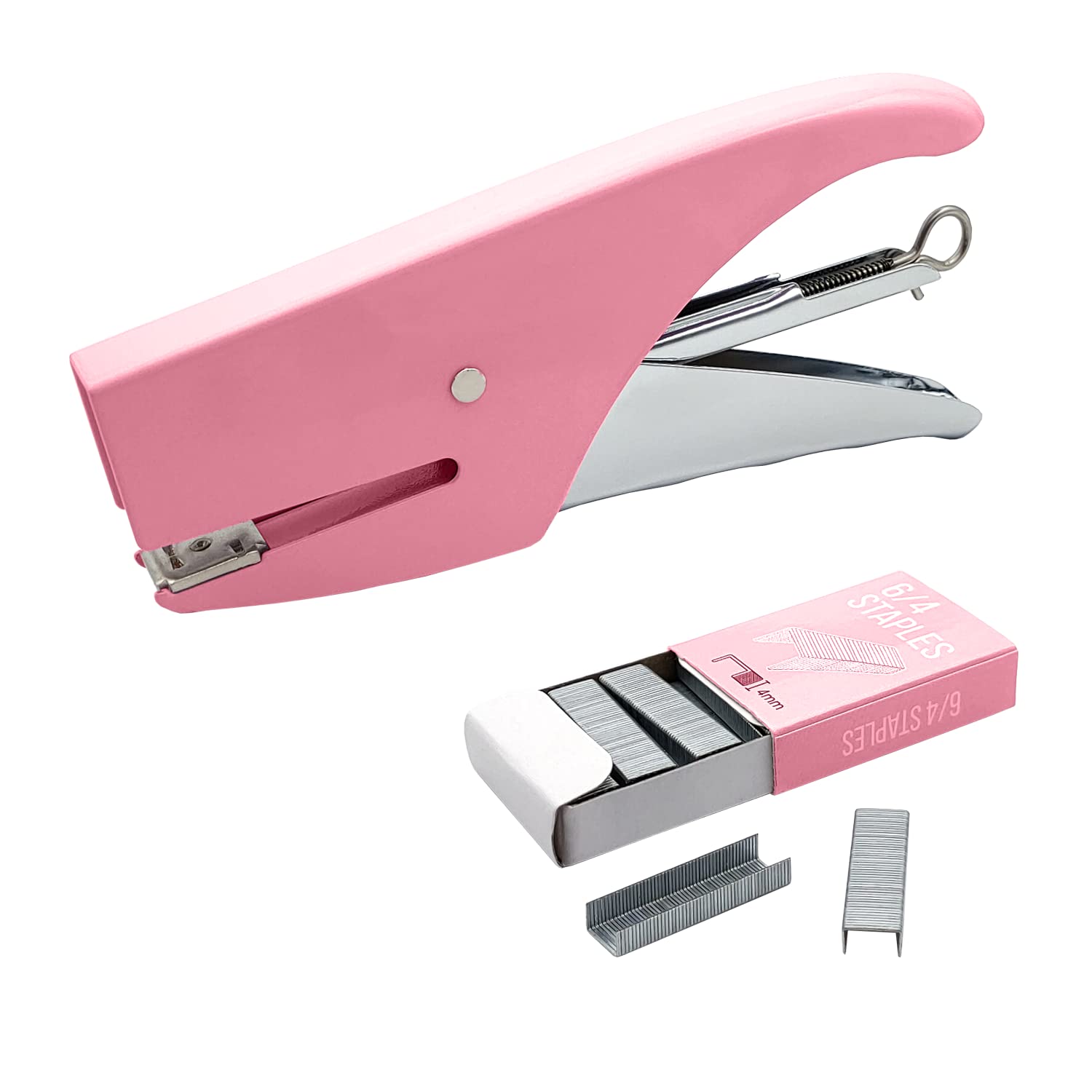 Manual Stapler, Hand Stapler, Steel Stapler for Office, School and Home, 1000 Small Staples 6/4 Included, Closed Point, Non-slip Rubber Grip (PINZER, PINK)