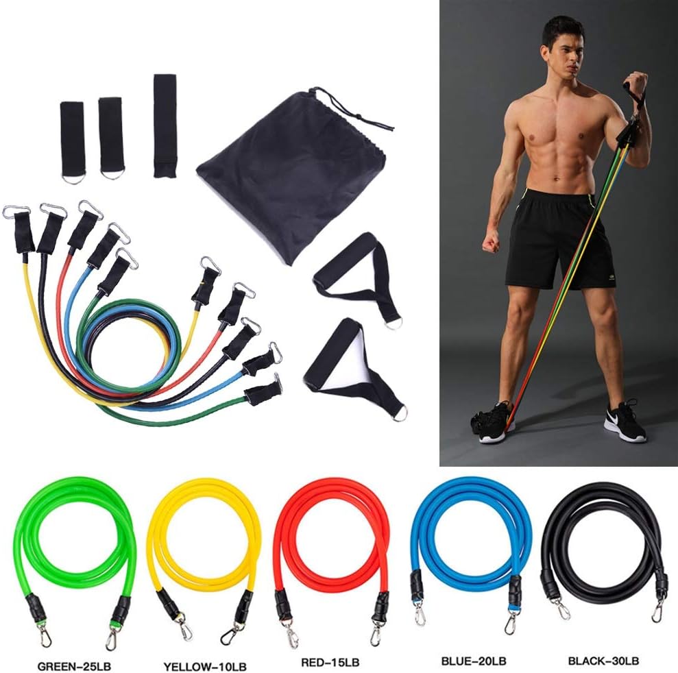 Leezo 11-Piece Set Multifunctional Pull Rope, Resistance Band Set, Include 5 Stackable Exercise Bands with Door Anchor, Ankle Straps, Carrying Case, Resistance Bands for Legs Butt Arms Shoulder Yoga