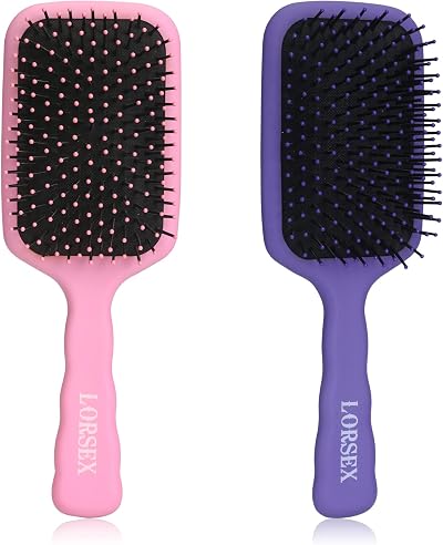 LORSEX 2 Pack Large Paddle Hair Brush Detangler Water Wet Dry Pink Purple