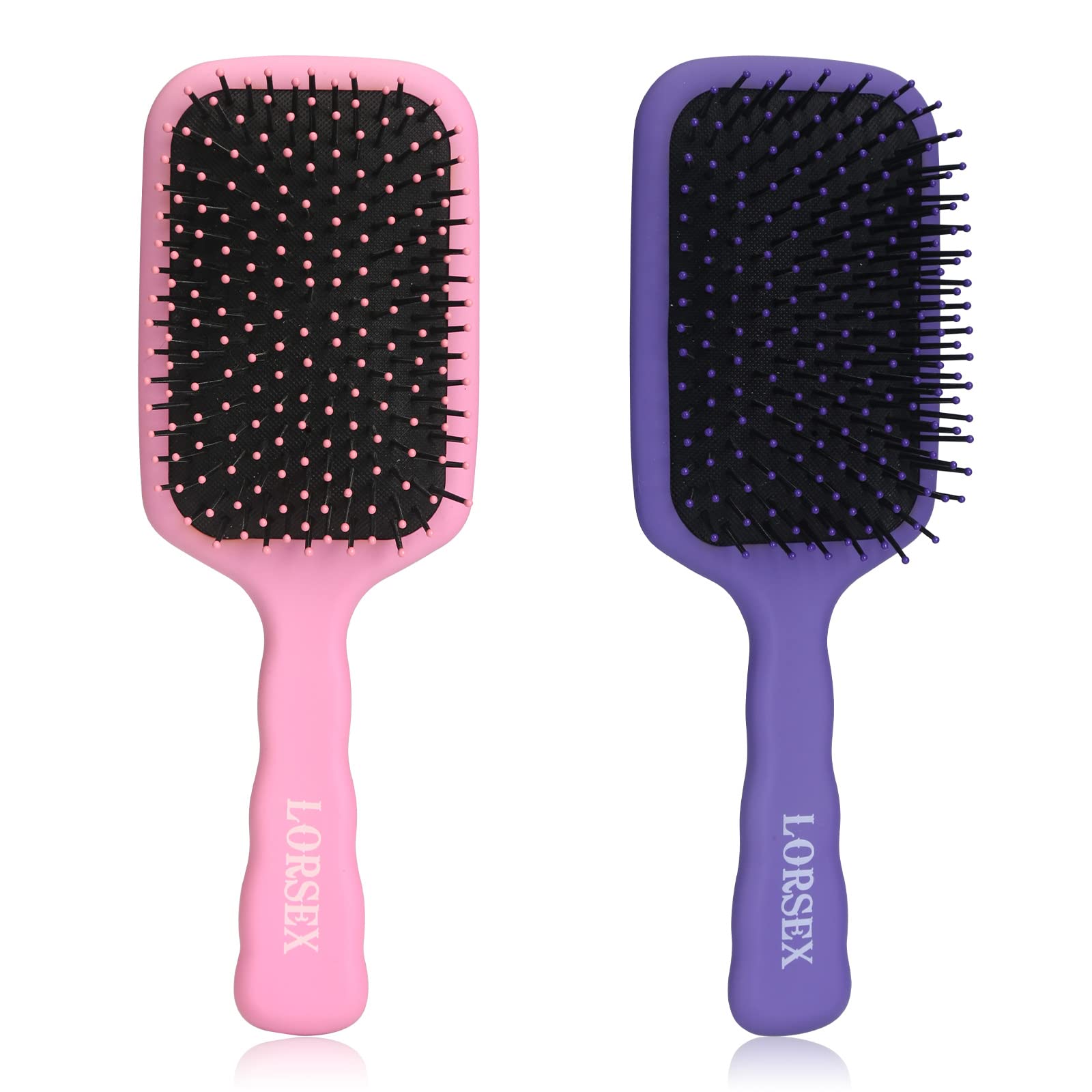 LORSEX 2 Pack Hair Brush, Large Paddle Detangle Hairbrush for Women Men and Kids, Great on Wet/Dry Hair Smoothing Massaging Detangling (Pink-Purple)