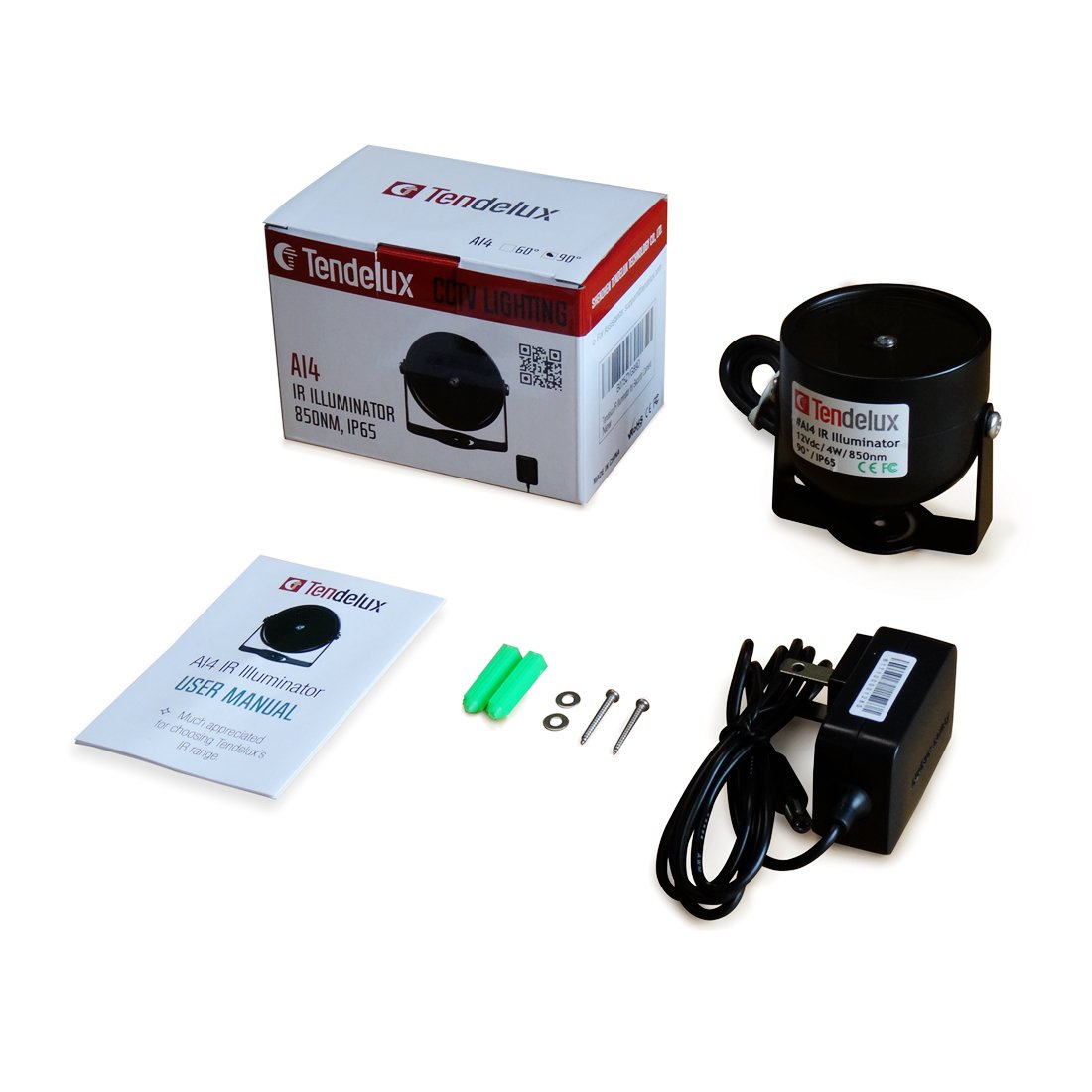 80ft IR Illuminator | AI4 No Hot Spot Wide Angle Infrared Light for Security Camera (w/Power Adapter)