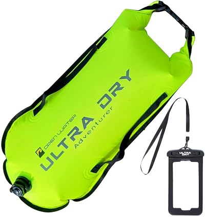 Ultra Dry Adventurer Swim Buoy Tow Float 28L Dry Bag Green with Case