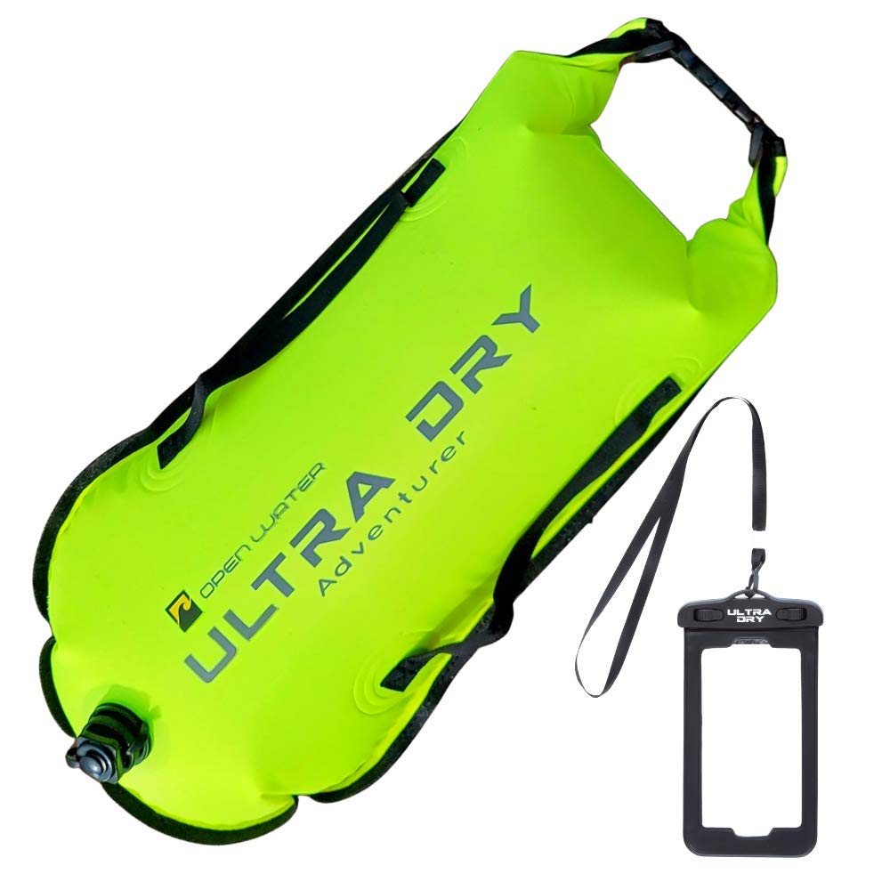 Swim Buoy Tow Floats for Open Water Swimming Highly Visible Swim Float Dry Bag with Adjustable Waist Belt, Carry Strap, Waterproof Phone case Included with Tow Float for Triathlons 28l Green